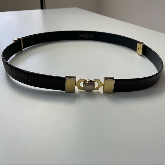 Vintage Cuero Vaca Industria Argentina Dark Brown Leather Belt w/Gold Hardware - Picture 11 of 12